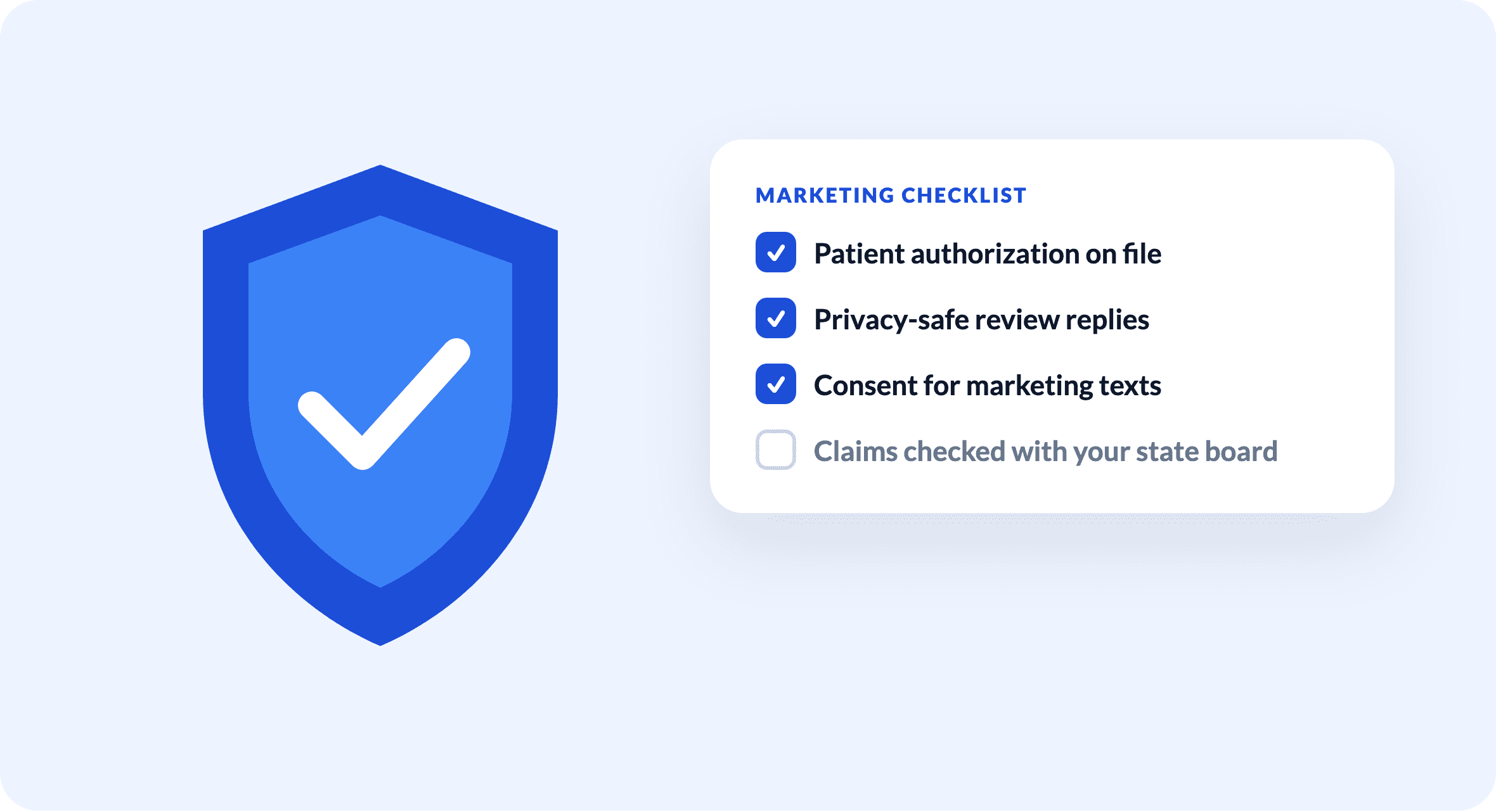 A shield and a marketing compliance checklist