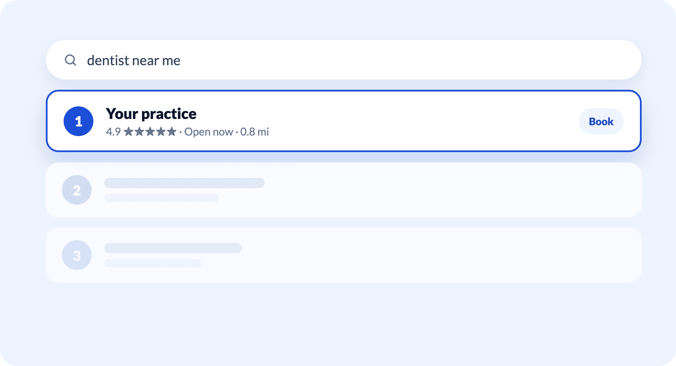 A local search result with the practice ranked first